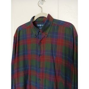 Ralph Lauren Blake Flannel Shirt Mens L Green Red Plaid Button Down Lightweight